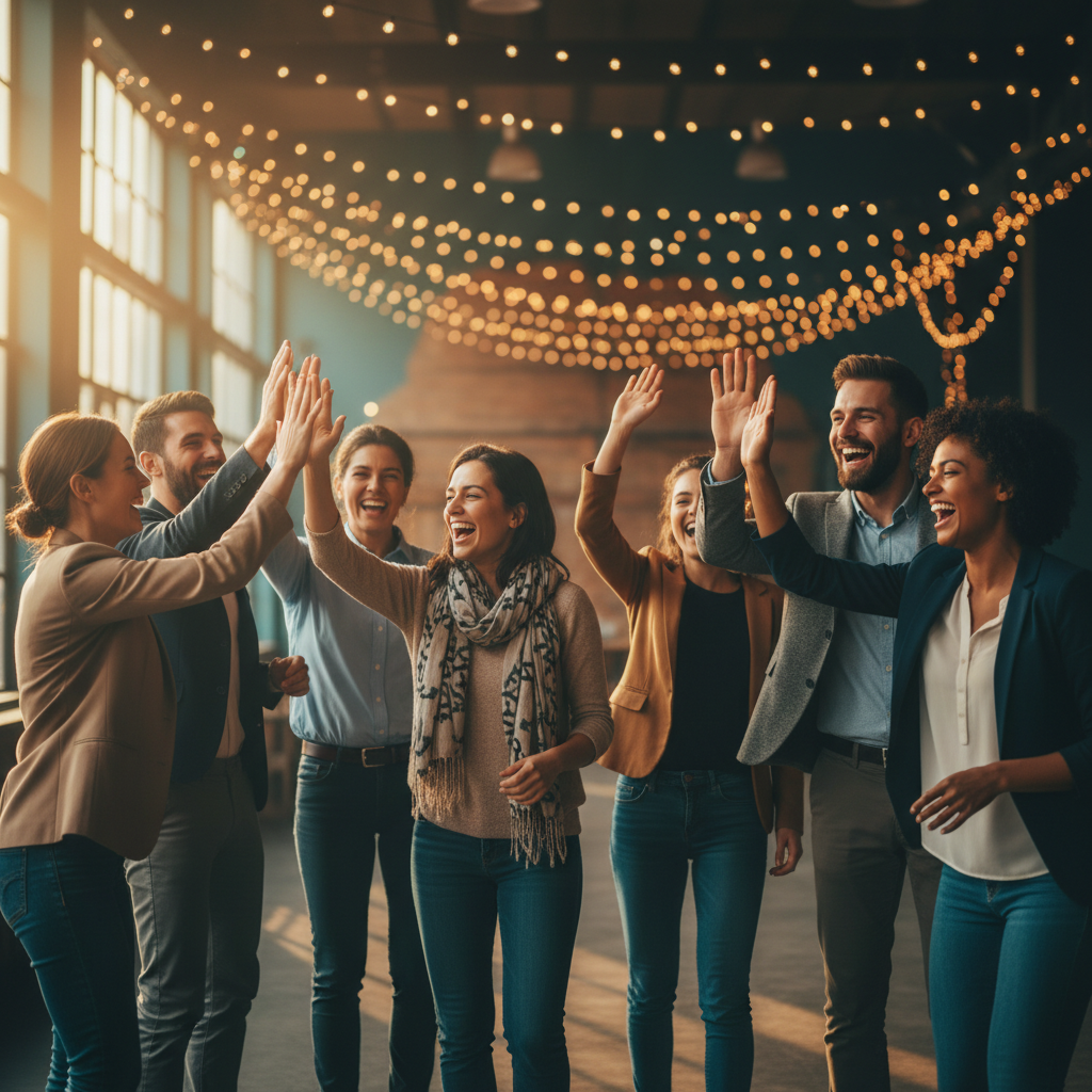 Team celebrating during a team building activity